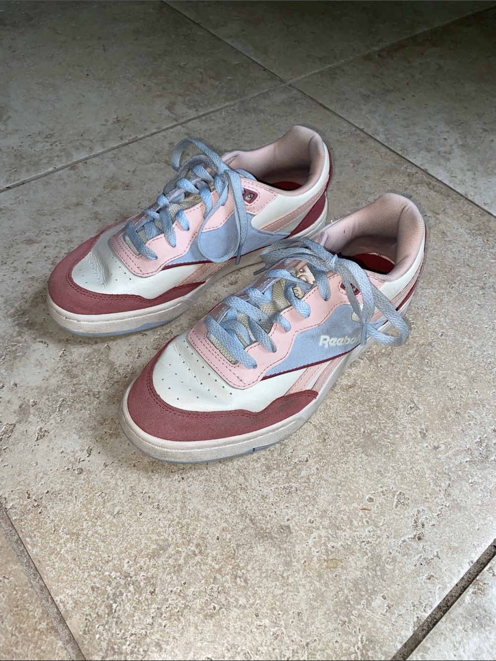 Reebok Cream, Pink & Light Blue Low-Top Sneakers